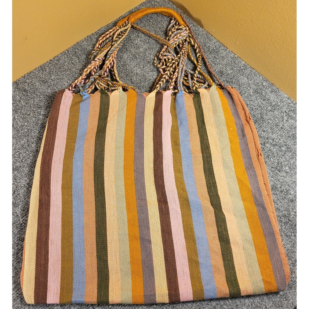 Mexican Striped Woven Tote Bag Women's Handmade Oaxaca Mexico